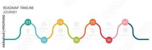 Infographic template for business.  7 options or steps. Infographics for business concept. Steps infographic design.  Timeline infographic design vector and marketing icons. 