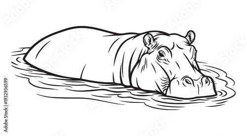 Hippopotamus in Water Victor Art Illustrations