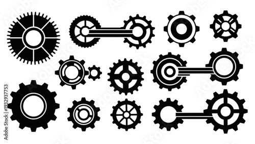 Collection of mechanical gears and cogs in various shapes and sizes