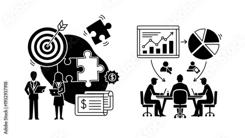 Business Professionals Collaborating on Financial Strategies and Market Analysis