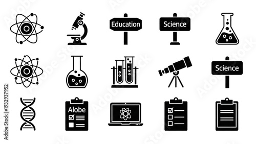 Collection of Science and Education Icons on a Simple Background from a Direct Viewpoint