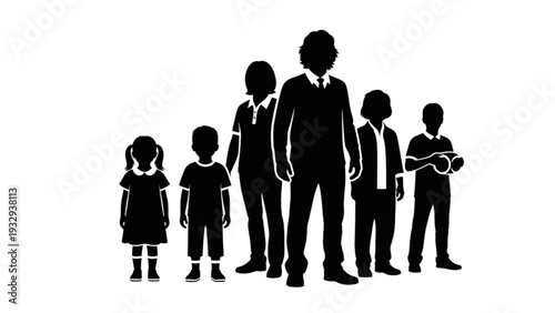 Silhouetted family group standing together in a unified pose