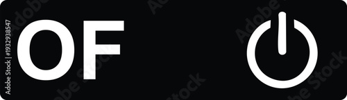 Black rectangle with white o f text and power symbol 1