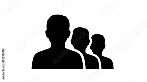 Silhouetted figures of people standing together in a row viewed from the front