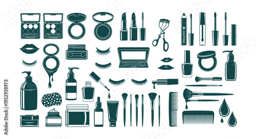Comprehensive Beauty Makeup Cosmetics Skincare Products Tools Essentials Vector Icons Collection