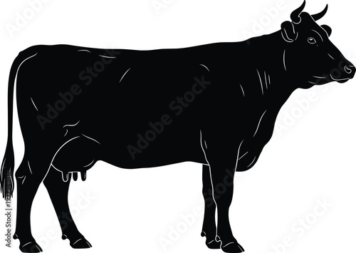 Black Silhouette Set of People Sitting in Chairs Lounging on Floor and Standing Cow Vector for Office Home and Agriculture