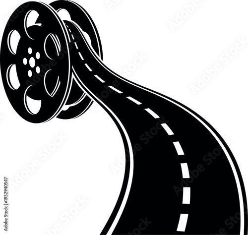Creative Film Reel and Road Illustration for Movie Production and Cinematic Concepts