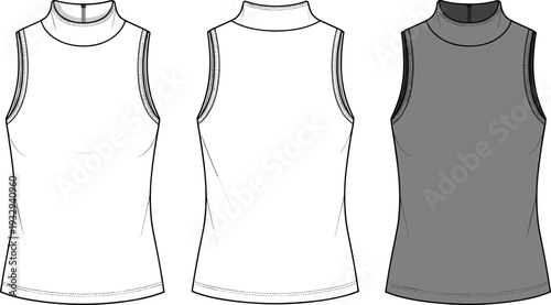 Women's Sleeveless Mock Neck Turtle Neck Top Technical Fashion Flat Sketch Illustration