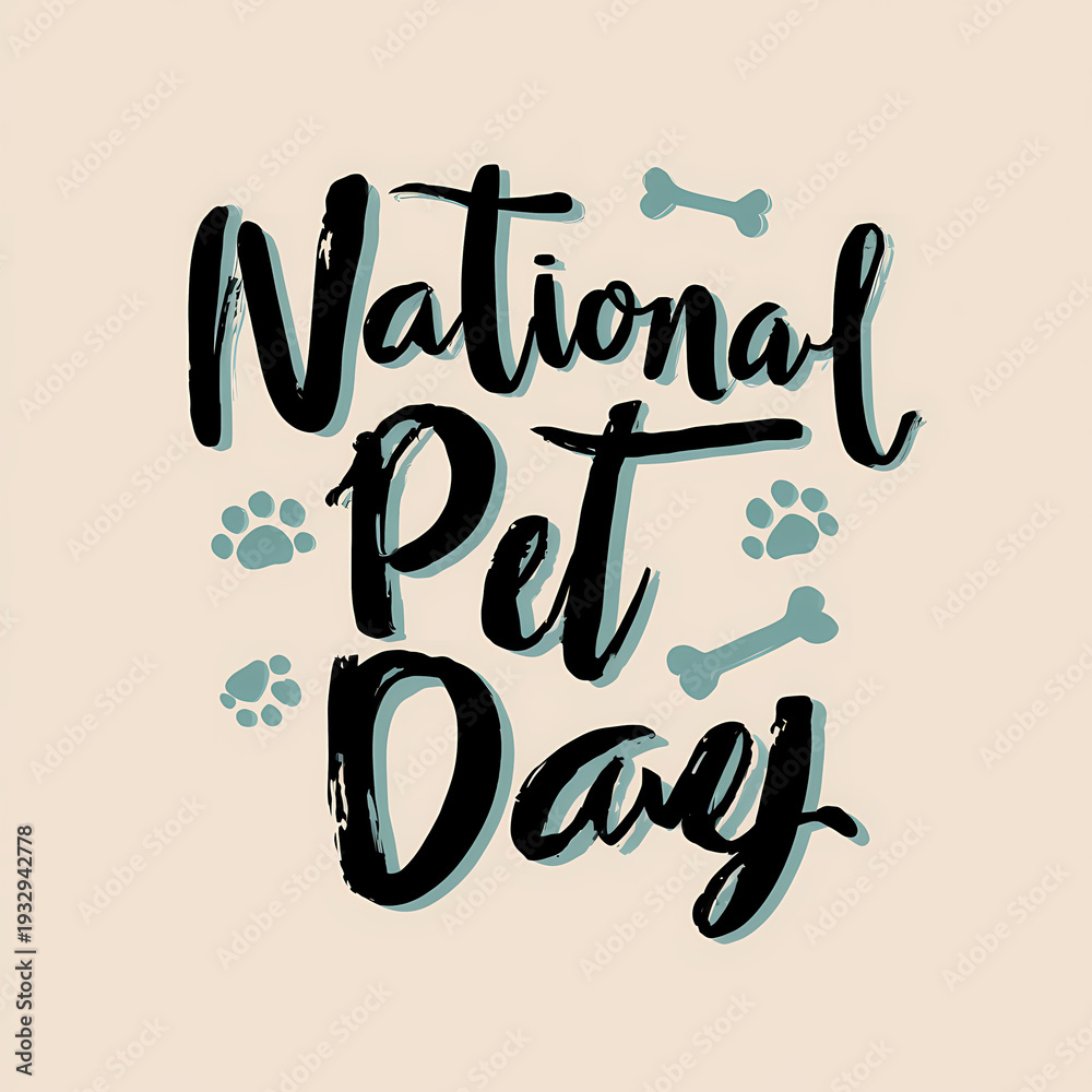 Fototapeta premium High-Resolution National Pet Day Typography Design with Paw Print and Bone Icons