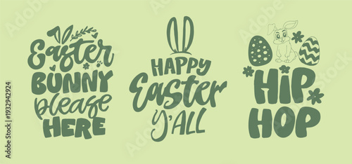 Happy Easter! Cute hand drawn doodle lettering quote about egg hunt. Lettering for t-shirt design, mug print, bag print, clothes fashion. 100% hand drawn vector image.