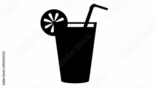 Refreshing drink with lemon slice and straw