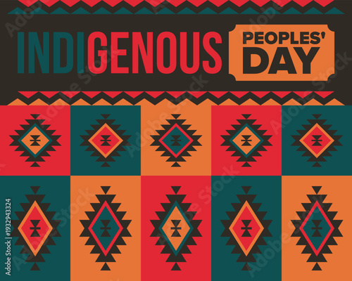 Indigenous Peoples' Day. Native American Day. American Indian culture. Heritage Month. Celebrate annual in United States. Tradition pattern. Poster, card, banner and background. Vector illustration