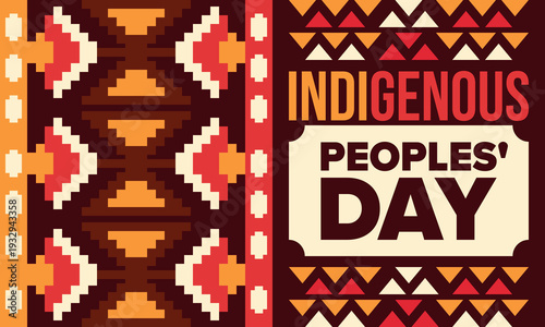 Indigenous Peoples' Day. Native American Day. American Indian culture. Heritage Month. Celebrate annual in United States. Tradition pattern. Poster, card, banner and background. Vector illustration