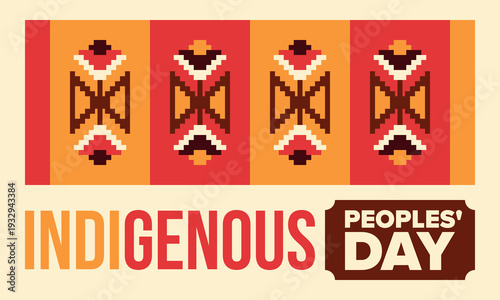 Indigenous Peoples' Day. Native American Day. American Indian culture. Heritage Month. Celebrate annual in United States. Tradition pattern. Poster, card, banner and background. Vector illustration