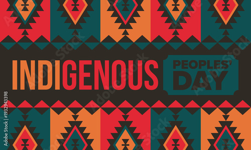 Indigenous Peoples' Day. Native American Day. American Indian culture. Heritage Month. Celebrate annual in United States. Tradition pattern. Poster, card, banner and background. Vector illustration