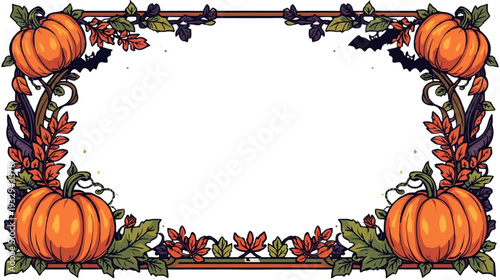 Halloween Pumpkin Autumn Leaves Frame Border Decoration with Bat Silhouette on Transparent Background