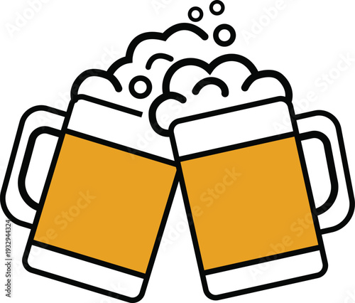 Two Foamy Beer Mugs Clinking Together for a Festive Celebration Toast Symbol