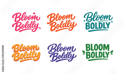 Modern flat holiday banner design highlighting modern lettering logo set for Bloom Boldly, high-demand commercial lettering