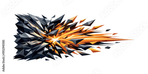 Low-poly vector illustration of a desert sandstorm blast breakthrough moment, storm wall fully unleashed in a powerful forward