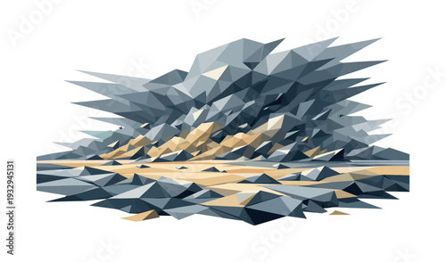 Low-poly vector illustration of a desert sandstorm blast in the setup phase, faceted desert ground under heavy atmospheric