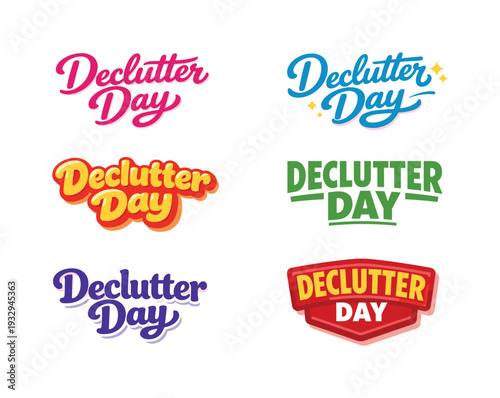 Modern festive banner with holiday message showcasing modern lettering logo set for Declutter Day, commercial stock typography