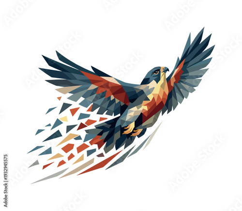 Falcon's Triumphant Ascent. Low-poly vector illustration of a falcon pulling out of the dive after the strike, wings reopening in