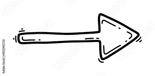 Hand drawn doodle style arrow pointing right symbol for navigation, direction, progress, or next step in UI, web, and graphic design projects