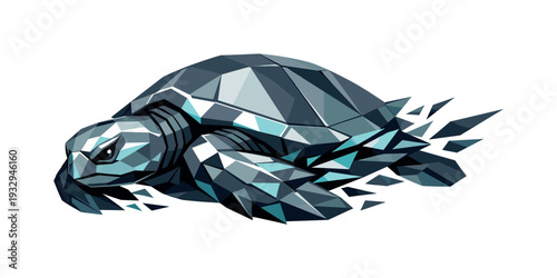 Futuristic Sea Turtle. Low-poly vector illustration of a sea turtle preparing for a sweeping swim motion, angular body slightly