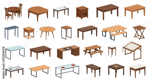 Table Furniture Vector Set Collection, Modern Desk and Coffee Table Illustration Pack