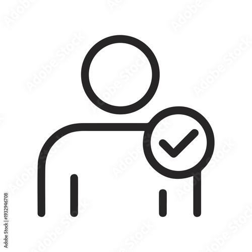 User profile icon with a checkmark signifies account verification or successful registration for digital platforms and online services.