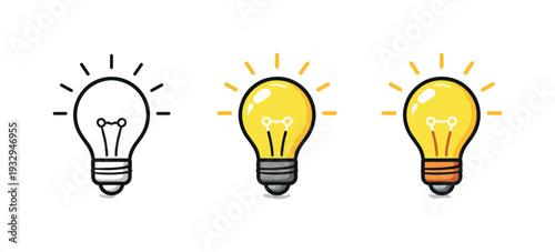 Idea transfer unfolding through a glowing light bulb with visible filament and rounded glass form, same geometry aligned side by