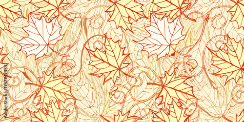 Autumn leaf pattern with swirling tendrils in soft orange hues