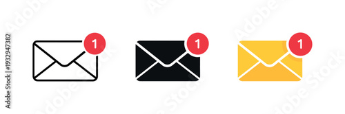 Mail Notification Icons. Communication result visualized as a notification badge envelope indicating received mail, identical