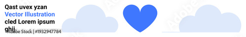 Love, relationships, positivity, harmony, unity, peaceful design. A blue heart centered between two clouds. Love and relationships concept illustrated with serene and abstract elements