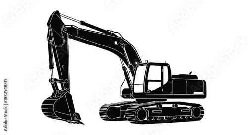 A stark black silhouette of a heavy duty excavator showcasing its powerful construction design silhouette high quality professional detailed modern