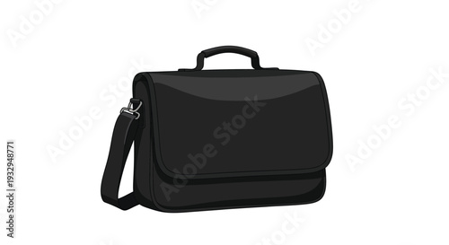 A simple black leather briefcase is displayed against a white background showing a stark flat silhouette high quality professional