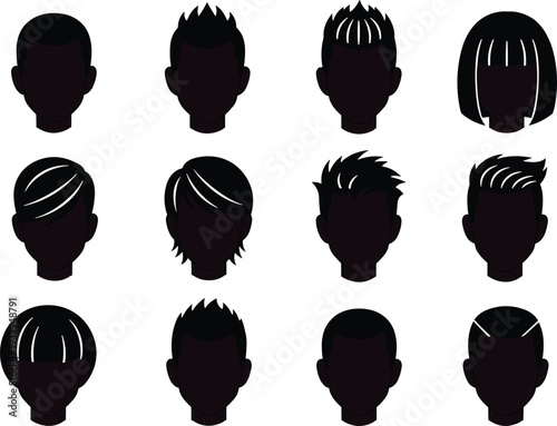 Men and women hairstyle silhouettes collection, modern haircuts flat vector illustration set isolated on white background