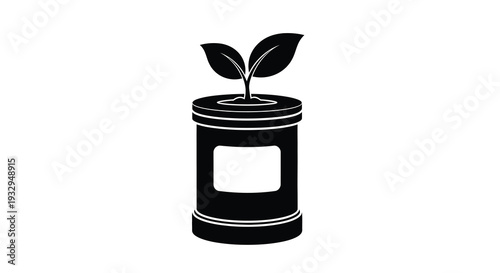 A minimalist depiction of a small plant growing in a cylindrical pot presented as a striking silhouette high quality
