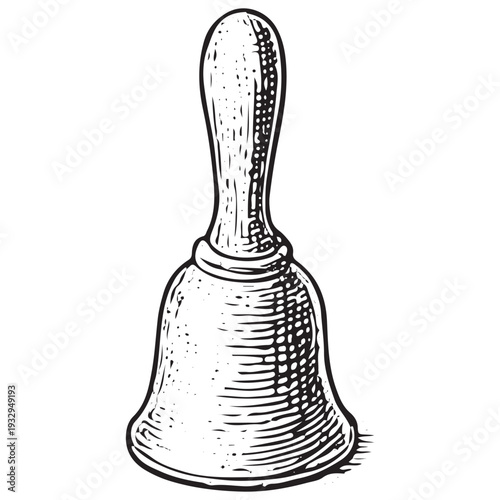 Vintage Religious Hand Bell Engraving Illustration Sacred Worship Ceremony Church Symbol