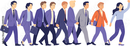 Business team walking together flat vector illustration corporate people group leadership teamwork success office professionals isolated