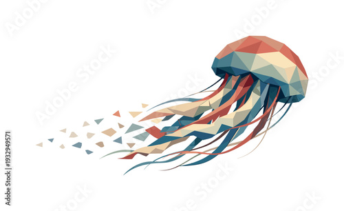 Tranquil Jellyfish Drift. Low-poly vector illustration of a jellyfish continuing its tranquil drift into the future, relaxed
