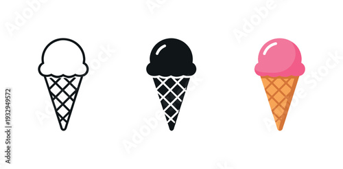 Casual treat context depicted as a classic ice cream cone with single rounded scoop on top, identical form aligned across the