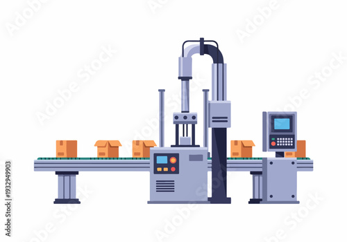 Automated Production Line with Cardboard Boxes on a Conveyor Belt System