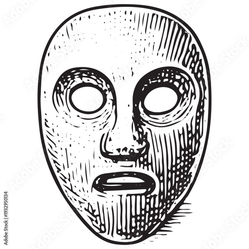 Vintage Sacred Ritual Mask Engraving Illustration Spiritual Religious Ceremony Symbol