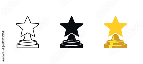Entertainment symbolism conveyed by a stylized star trophy with short base, same silhouette echoed three times horizontally,