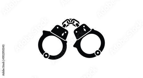 A stark depiction of black handcuffs presented against a white background symbolizing restraint and legal authority silhouette high quality