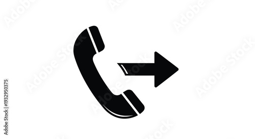 A stark black silhouette of a telephone handset with an attached arrow pointing right suggesting communication or a call request silhouette