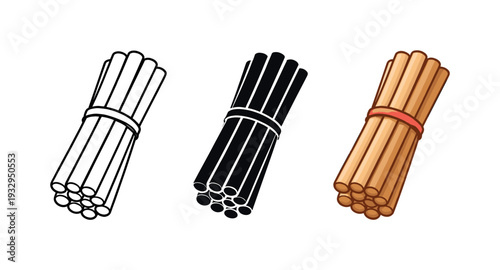 Playroom scene showing smooth wooden tally sticks bundled for counting games, identical silhouette rendered three times in a row