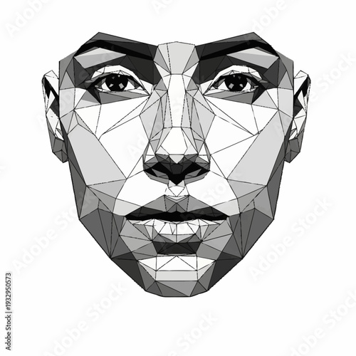Abstract geometric human face with sharp angles and lines.