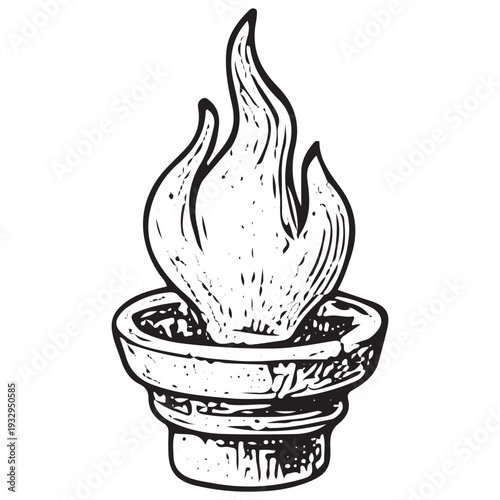 Vintage Sacred Ritual Fire Bowl Engraving Illustration Religious Spiritual Ceremony Symbol